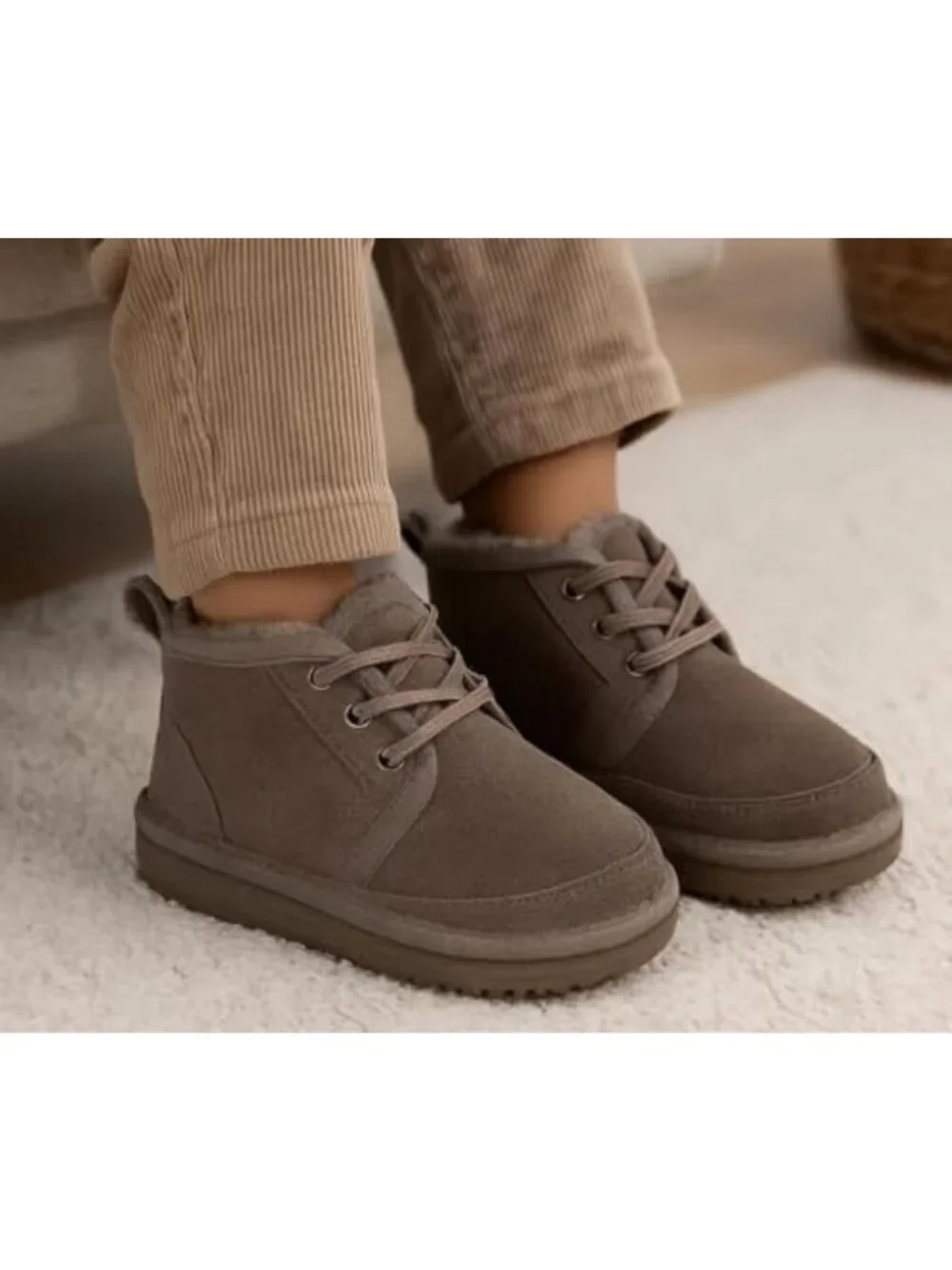 Stylish Genuine Leather Kids Boots - Fur-Lined Ankle Booties for Girls & Boys